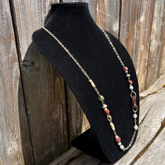 Lightweight long necklace with wood and misc beads - Picture 3 of 10